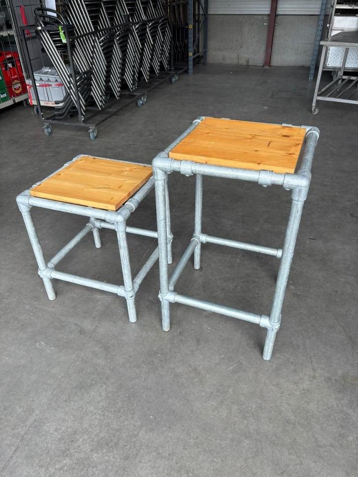 Steigerbuis statafels & tafels met houten blad, Huis en Inrichting, Tafels | Statafels, Gebruikt, Ophalen