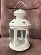 Mooi lantaarntje tbv waxinelichtje, metaal met glas, H 21cm, Gebruikt, Wit, Ophalen of Verzenden, Metaal