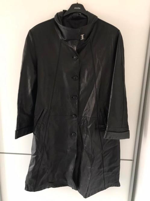 Echte lederen lange jas., Kleding | Dames, Jassen | Winter, Zo goed als nieuw, Maat 46/48 (XL) of groter, Zwart, Ophalen of Verzenden