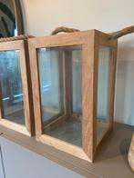 Houten Windlicht met Glas - 33cm Hoog, Huis en Inrichting, Woonaccessoires | Kandelaars en Kaarsen, Ophalen, Zo goed als nieuw