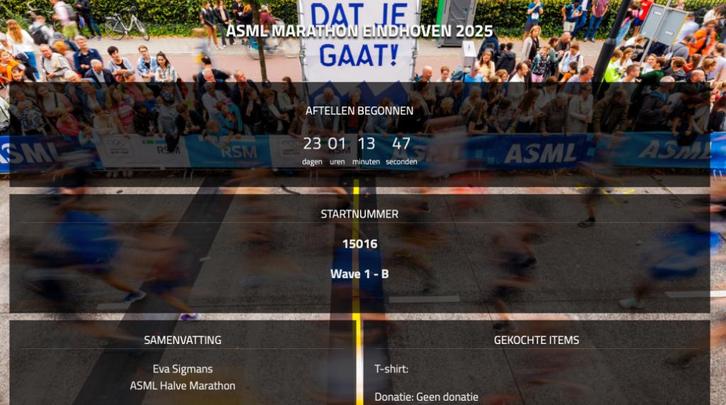 Startbewijs halve marathon Eindhoven, Sport en Fitness, Loopsport en Atletiek, Nieuw, Overige typen, Hardlopen, Overige merken