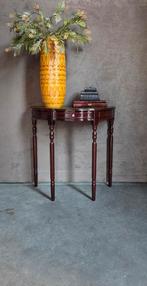 Mooi mahonie half rond maan bijzettafel sidetable groen leer, Antiek en Kunst, Ophalen