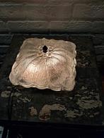 Vintage Dik Glazen Vierkante Plafondlamp bloemmotief, Ophalen of Verzenden, Gebruikt, Glas, Vintage