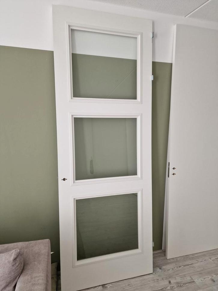 Witte Stompe Binnendeur met Glas, Doe-het-zelf en Verbouw, Deuren en Horren, Zo goed als nieuw, Binnendeur, 215 cm of meer, 80 tot 100 cm