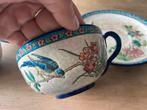 2 Antieke Kop en Schotel Set Longwy, Ophalen of Verzenden