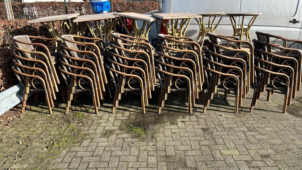 Partij terras stoelen- en tafels, Tuin en Terras, Ophalen, Gebruikt, Rechthoekig