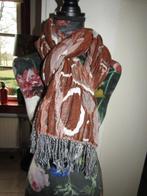 E867 Pashmina nieuw beige bruin creme franje, Verzenden, Nieuw, Pashmina