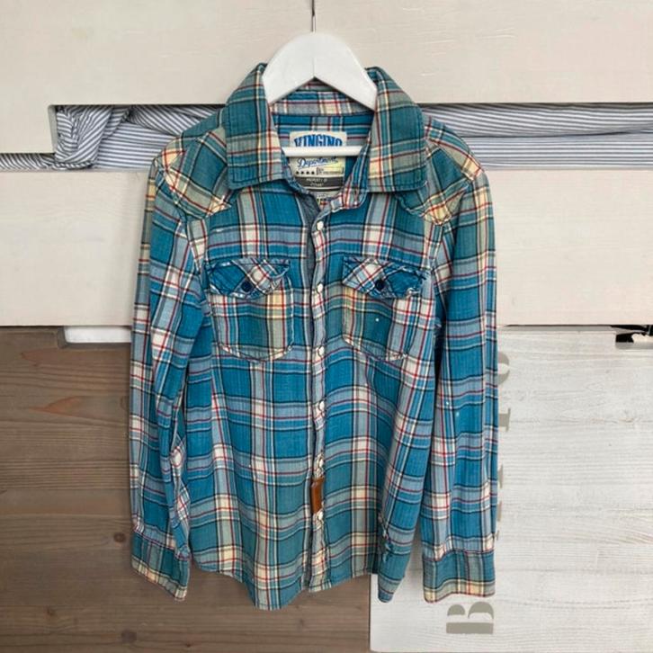 Vingino jeans overhemd flanel denim jongen 134 140 mt 10, Kinderen en Baby's, Kinderkleding | Maat 140, Zo goed als nieuw, Jongen