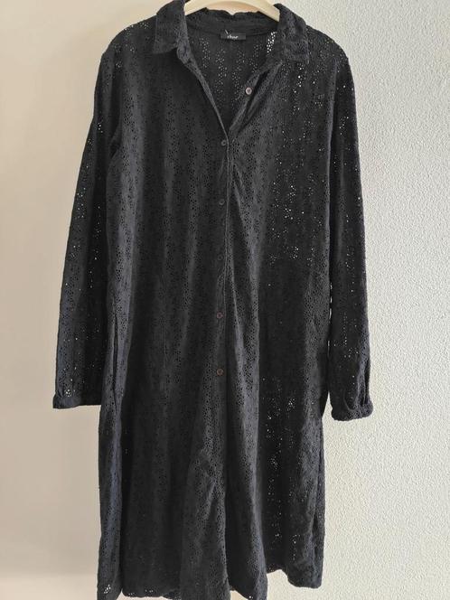 Zwarte doorknoopjurk L-xl broderie kant Ibiza boho, Kleding | Dames, Jurken, Zo goed als nieuw, Maat 42/44 (L), Zwart, Onder de knie