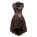 Bruine steampunk korset jurk (gothic piraten victoriaanse), Maat 38/40 (M), Verzenden, Nieuw, Kleding