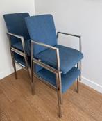4 stoelen Nexo (Goossens) met RVS frame in blauwe stof., Huis en Inrichting, Ophalen, Gebruikt, Blauw, Vier