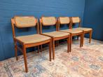 4x Vintage stoelen, Johannes Andersen, jaren 60, Huis en Inrichting, Stoelen, Ophalen, Hout, Gebruikt, Bruin
