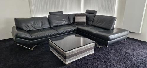 Luxe Natuzzi Hoekbank – Zwart Leer, Huis en Inrichting, Banken | Complete zithoeken, Gebruikt, Leer, Ophalen