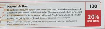 Kasteel de Haar 20% kortingsbon   beschikbaar voor biedingen