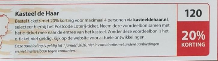 Kasteel de Haar 20% kortingsbon, Tickets en Kaartjes, Musea, Drie personen of meer, Kortingskaart