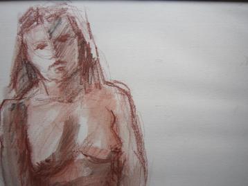 Mooie Roodkrijttekening van een Naakte Dame  M.Rommens  beschikbaar voor biedingen