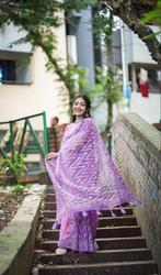 Paarse Organza Saree zonder Blouse - Geborduurd, Ophalen of Verzenden, Nieuw, Paars