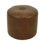 Ronde Vintage Houten Poef Bruin Skai Leder Patchwork Sixties, Minder dan 50 cm, Gebruikt, Rond, Ophalen of Verzenden