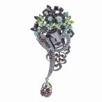 Mooie broche zwart, groen en bruin met Swarovski elementen, Nieuw, Groen, 10 cm of meer, Met kristal