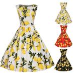 Vintage citroen jurkje (zomer lente wit rood zwart retro), Kleding | Dames, Jurken, Verzenden, Nieuw, Knielengte