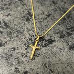 14k gouden ketting met kruis hanger Venetiaanse schakel, Ophalen of Verzenden, Zo goed als nieuw, Goud