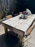 Houten tuintalfel beetje scheef met 4 stoelen, Tuin en Terras, Tuintafels, Ophalen of Verzenden, Zo goed als nieuw, Rechthoekig