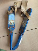 Antieke Houten Schaatsen met Hinderloper Kunst schilderwerk, Ophalen of Verzenden