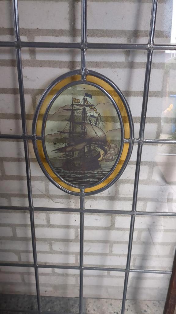 Antiek Glas in Lood Ramen - Rotterdamse Herkomst, Antiek en Kunst, Antiek | Glas en Kristal, Ophalen of Verzenden