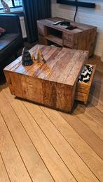 Salontafel en tv meubel van teakhout, botenhout, sloophout, Ophalen, Teakhout, Zo goed als nieuw, Minder dan 50 cm