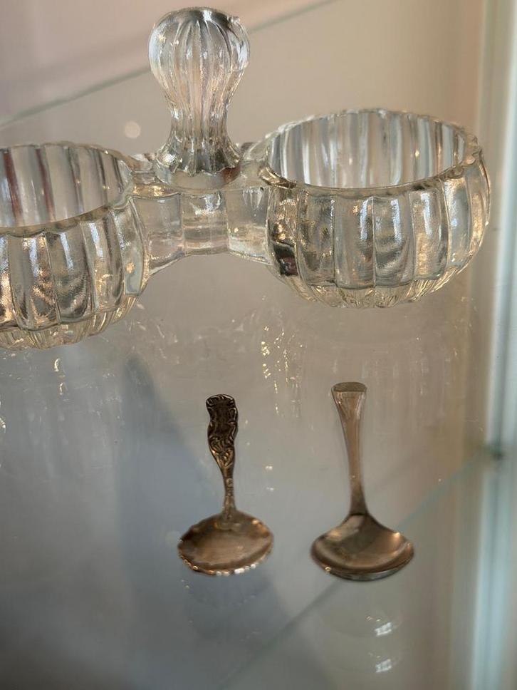 Antiek Peper en Zoutstel met Lepeltjes, Antiek en Kunst, Antiek | Glas en Kristal, Ophalen