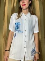 Vintage blouse - wit / blauw - 90’s - print - 36 / S, Kleding | Dames, Gedragen, Vintage, Ophalen of Verzenden, Wit