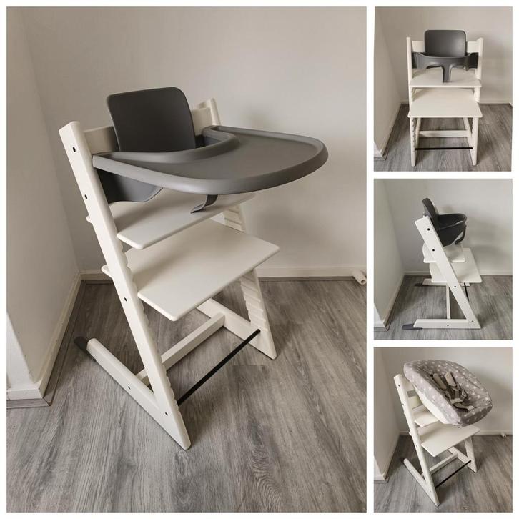Stokke Tripp Trapp wit met babyset, tray, newbornset, hoes, Kinderen en Baby's, Kinderstoelen, Zo goed als nieuw, Meegroeistoel