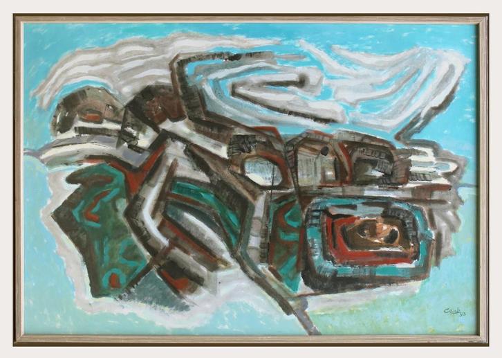 Jaap de Carpentier – 'Klein Eiland' - gouache, Antiek en Kunst, Kunst | Schilderijen | Klassiek, Ophalen