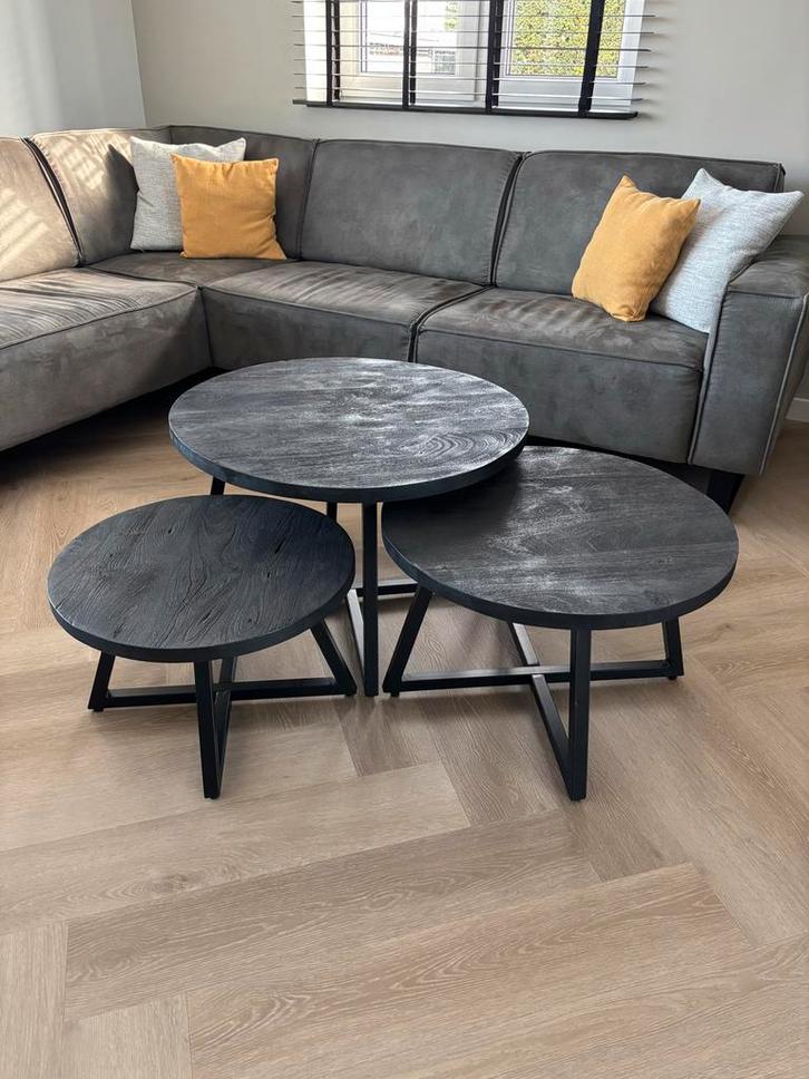 Salontafel Set van 3, Huis en Inrichting, Tafels | Salontafels, Zo goed als nieuw, Minder dan 50 cm, 50 tot 100 cm, Rond, Metaal