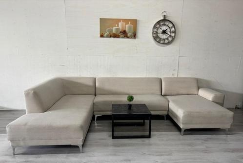 Hoekbank / U bank Beige, Huis en Inrichting, Banken | Bankstellen, Zo goed als nieuw, Hoekbank, Vierpersoons of meer, 300 cm of meer
