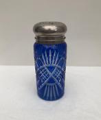 Kristal geslepen   poeder/suikerstrooier  met blauw overlay, Ophalen of Verzenden