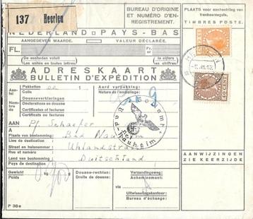 Pakketkaart buitenland Veth Heerlen 7 dec 1939   beschikbaar voor biedingen