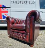 Chesterfield fauteuil oxblood red leer, Ophalen, Gebruikt, 75 tot 100 cm, Leer