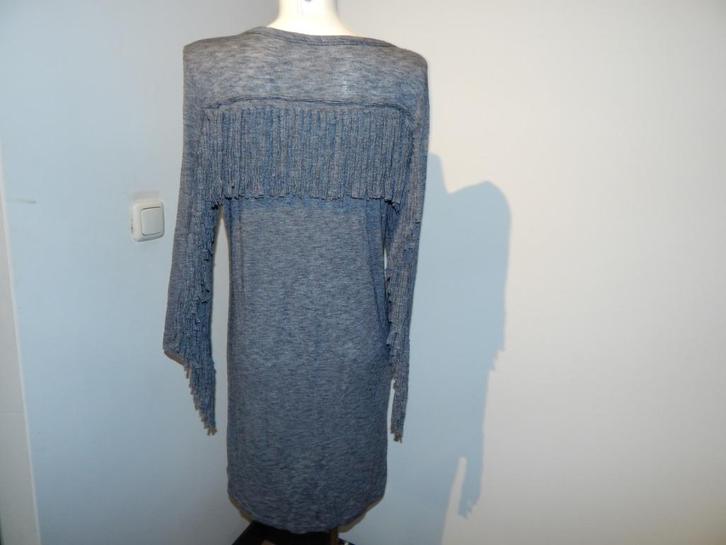 Zadig & Voltaire grijze casual jurk franjes rug mouwen M, Kleding | Dames, Jurken, Gedragen, Maat 38/40 (M), Grijs, Verzenden
