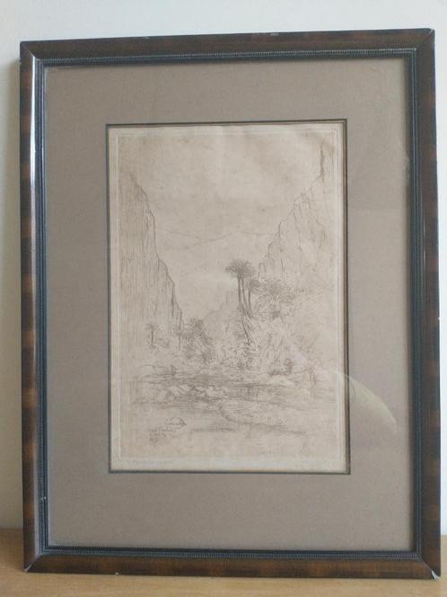 Ets landschap met rotsen 1908, Antiek en Kunst, Curiosa en Brocante, Ophalen