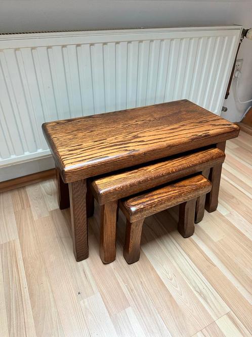 Houten Nesttafels Set van 3, Huis en Inrichting, Tafelonderdelen, Zo goed als nieuw, Tafelpoot, Minder dan 50 cm, Rechthoekig