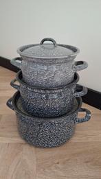 3 grijs gewolkte pannen., Antiek en Kunst, Antiek | Emaille, Ophalen