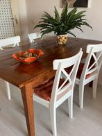 Prachtige massieve eettafel en 4 stoelen, Zo goed als nieuw, Vijf personen of meer, Rechthoekig, 50 tot 100 cm