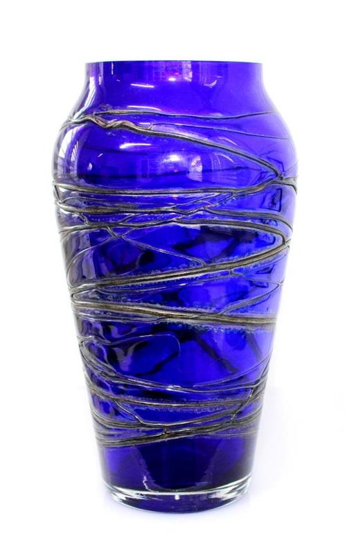 Prachtige Art Nouveau Vaas Konings Blauw Glas, Antiek en Kunst, Antiek | Glas en Kristal, Verzenden
