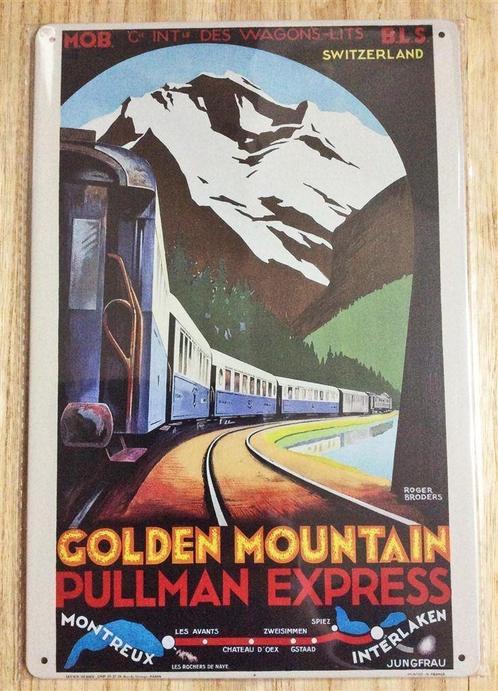 trein PULLMAN Express Golden Mountain Metalen Wandbord, Verzamelen, Spoorwegen en Tramwegen, Nieuw, Trein, Verzenden