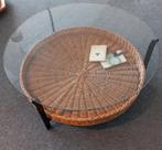 Tafel vintage Jonkers Noordwolde rotan/glas diam. 92 cm, Ophalen, Gebruikt, 50 tot 100 cm, 50 tot 100 cm