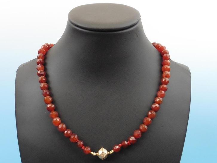 Carneolen collier met gouden slot                        D34, Sieraden, Tassen en Uiterlijk, Antieke sieraden, Ketting, Overige materialen