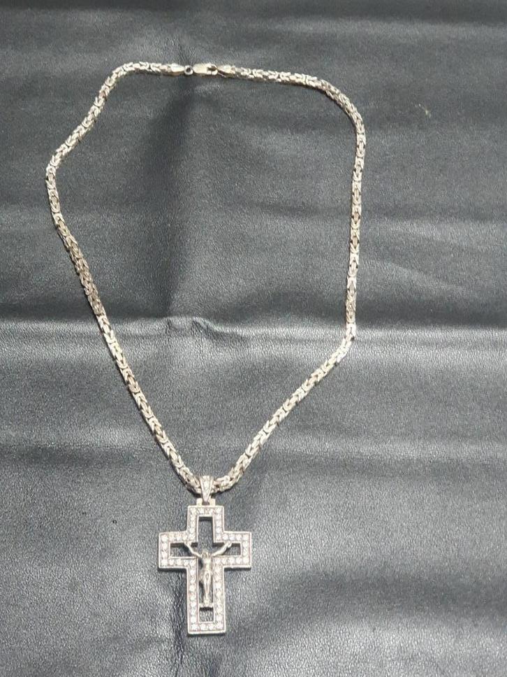Mooie koningketting met super mooi kruis 925 gekeurd beide, Sieraden, Tassen en Uiterlijk, Kettingen, Zo goed als nieuw, Zilver