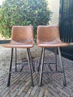 2x Barkruk Trap - staal en kunstleer cognac, Huis en Inrichting, Barkrukken, 2 krukken, Ophalen, Zo goed als nieuw, 60 tot 90 cm