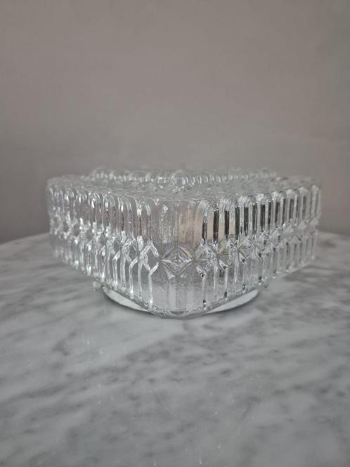 Vintage vierkante plafonniere plafondlamp geperst glas, Huis en Inrichting, Lampen | Plafondlampen, Zo goed als nieuw, Glas, Ophalen of Verzenden
